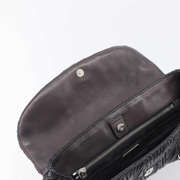 PRADA Hand Bag Leather Black Silver BN1235 Auth am12716A