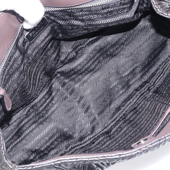 PRADA Hand Bag Leather Black Silver BN1235 Auth am12716A