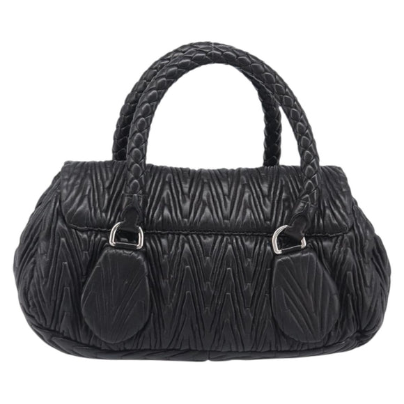 PRADA Hand Bag Leather Black Silver BN1235 Auth am12716A