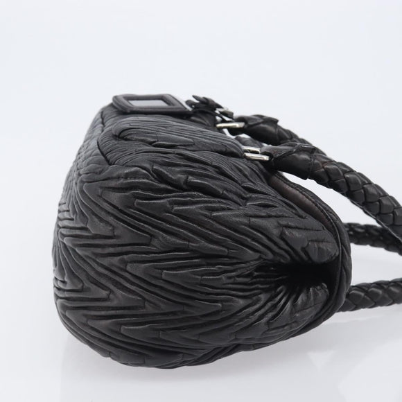 PRADA Hand Bag Leather Black Silver BN1235 Auth am12716A