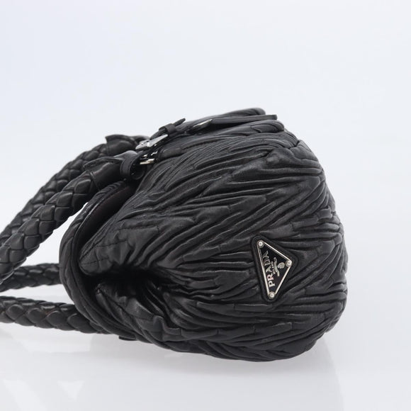 PRADA Hand Bag Leather Black Silver BN1235 Auth am12716A