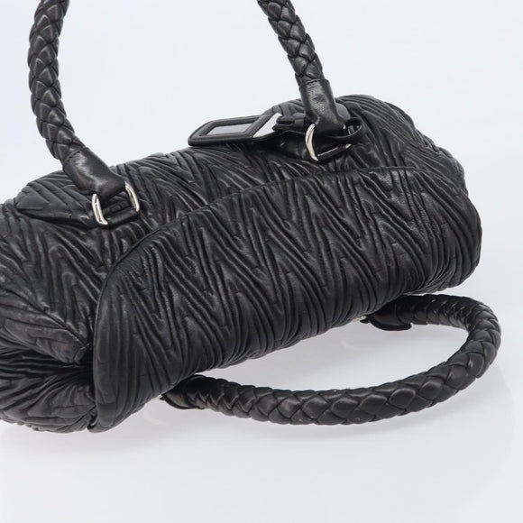 PRADA Hand Bag Leather Black Silver BN1235 Auth am12716A