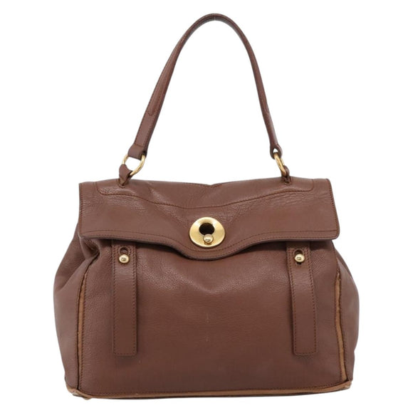 Saint Laurent Muse toe Hand Bag Leather Brown Gold Auth am12717A