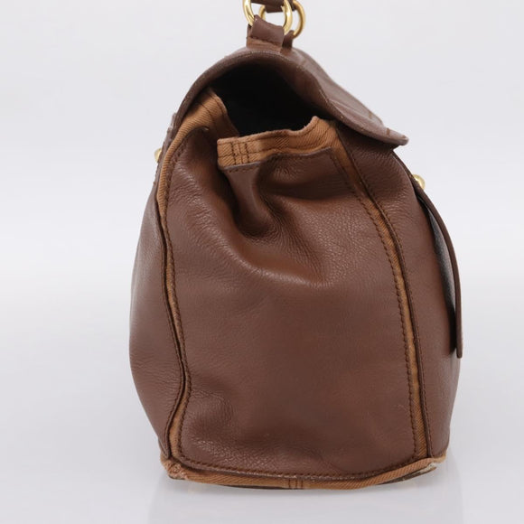 Saint Laurent Muse toe Hand Bag Leather Brown Gold Auth am12717A