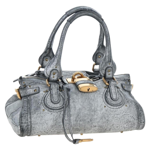 Chloe Paddington Hand Bag Leather Silver Gold Auth am12718V