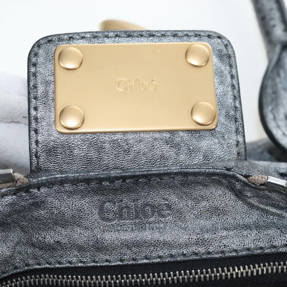 Chloe Paddington Hand Bag Leather Silver Gold Auth am12718V