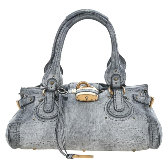 Chloe Paddington Hand Bag Leather Silver Gold Auth am12718V