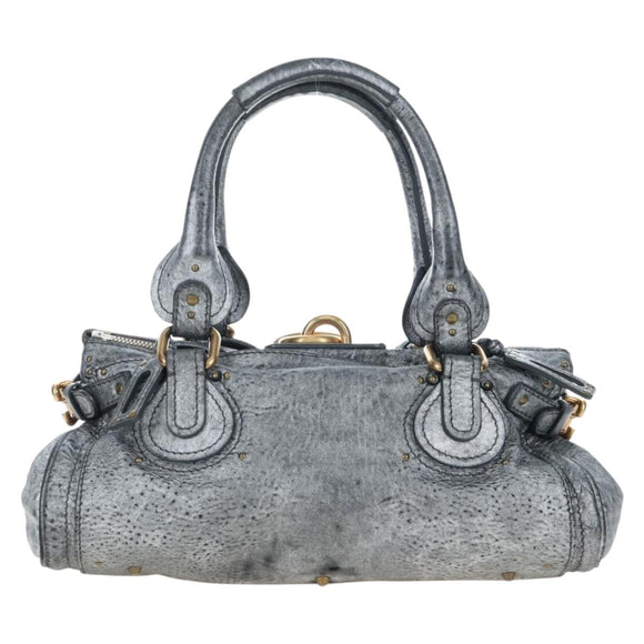 Chloe Paddington Hand Bag Leather Silver Gold Auth am12718V