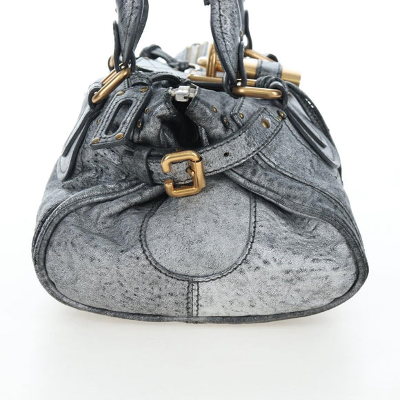 Chloe Paddington Hand Bag Leather Silver Gold Auth am12718V