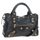 Balenciaga The Giant City Hand Bag Leather 2way Black Gold 173084 Auth am12719V-1