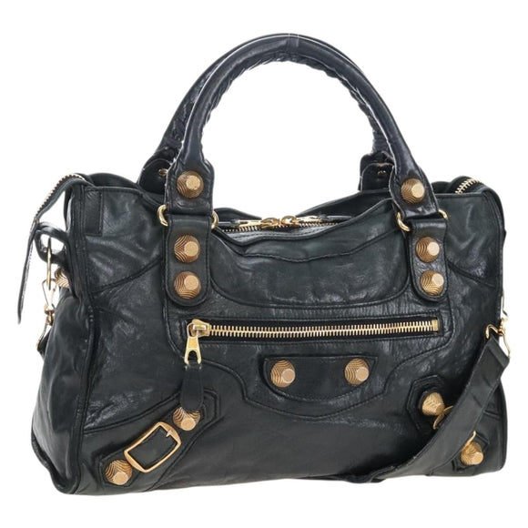 Balenciaga The Giant City Hand Bag Leather 2way Black Gold 173084 Auth am12719V