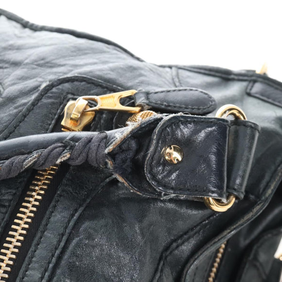 Balenciaga The Giant City Hand Bag Leather 2way Black Gold 173084 Auth am12719V