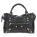 Balenciaga The Giant City Hand Bag Leather 2way Black Gold 173084 Auth am12719V-13