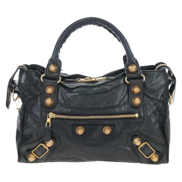 Balenciaga The Giant City Hand Bag Leather 2way Black Gold 173084 Auth am12719V