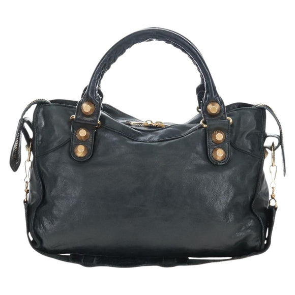 Balenciaga The Giant City Hand Bag Leather 2way Black Gold 173084 Auth am12719V