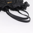 PRADA Side Ribbon Tote Bag Leather Black Gold Auth am12722V-10
