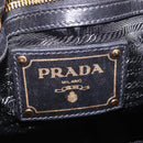 PRADA Side Ribbon Tote Bag Leather Black Gold Auth am12722V-21