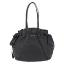 PRADA Side Ribbon Tote Bag Leather Black Gold Auth am12722V-13