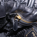 PRADA Side Ribbon Tote Bag Leather Black Gold Auth am12722V-24