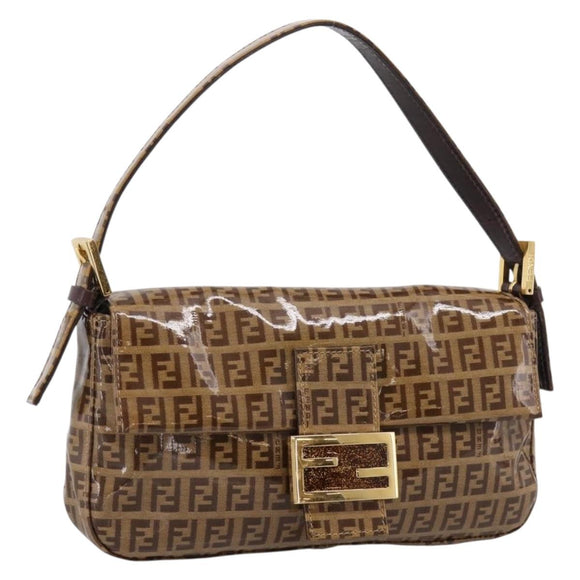 FENDI Zucchino Canvas Mamma Baguette Bag Coated Canvas Beige Gold Auth am12723V