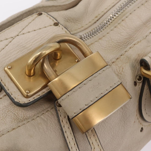 Chloe Paddington Hand Bag Leather Ivory Gold Silver Auth am12724V