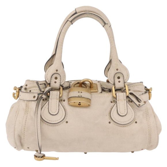Chloe Paddington Hand Bag Leather Ivory Gold Silver Auth am12724V