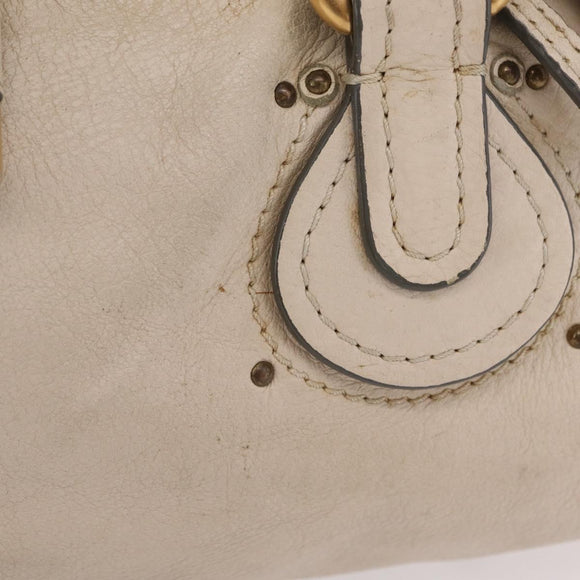 Chloe Paddington Hand Bag Leather Ivory Gold Silver Auth am12724V
