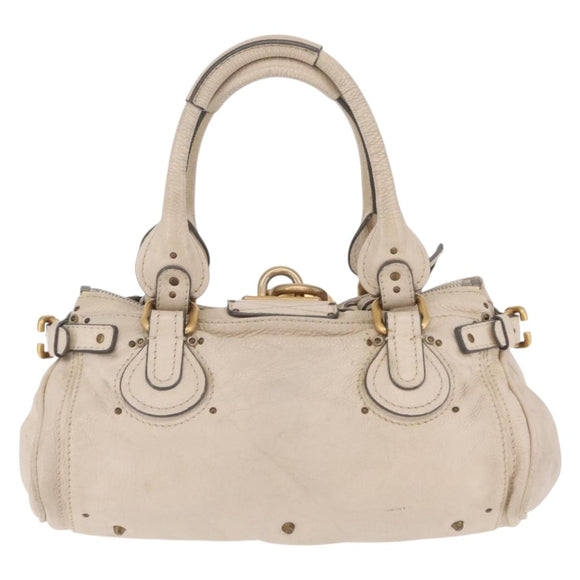 Chloe Paddington Hand Bag Leather Ivory Gold Silver Auth am12724V