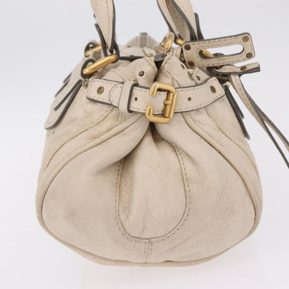 Chloe Paddington Hand Bag Leather Ivory Gold Silver Auth am12724V