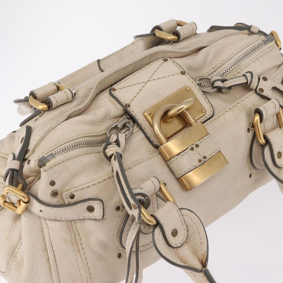 Chloe Paddington Hand Bag Leather Ivory Gold Silver Auth am12724V