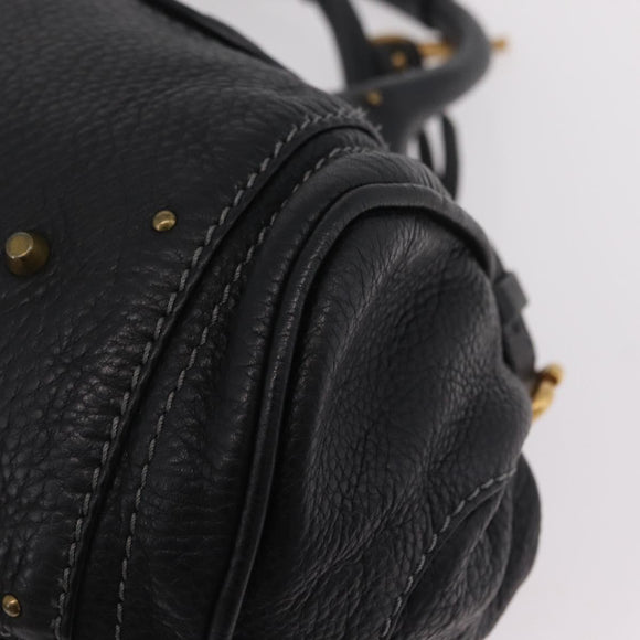 Chloe Paddington Hand Bag Leather Black Gold Silver Auth am12725V