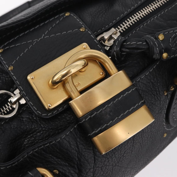 Chloe Paddington Hand Bag Leather Black Gold Silver Auth am12725V