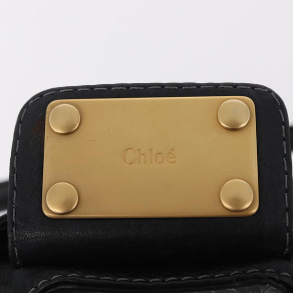 Chloe Paddington Hand Bag Leather Black Gold Silver Auth am12725V