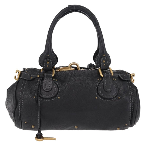 Chloe Paddington Hand Bag Leather Black Gold Silver Auth am12725V