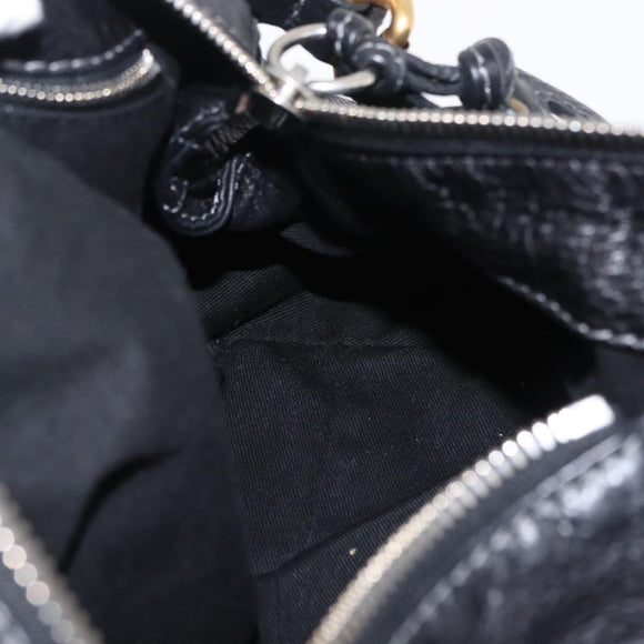 Chloe Paddington Hand Bag Leather Black Gold Silver Auth am12725V