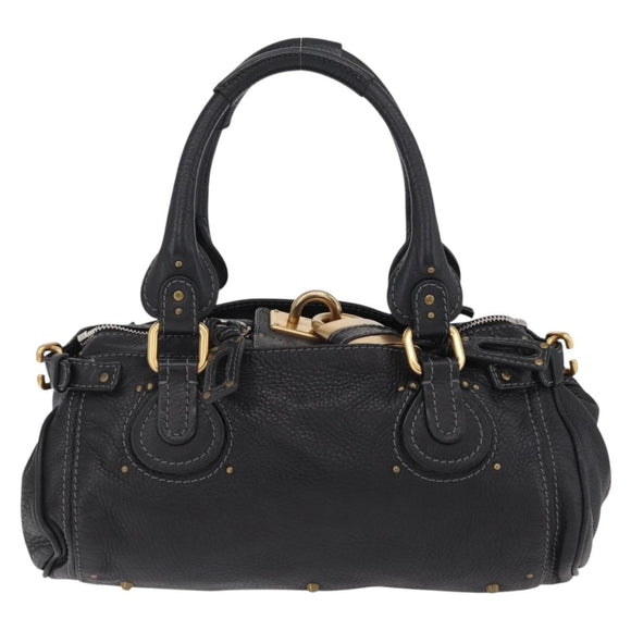 Chloe Paddington Hand Bag Leather Black Gold Silver Auth am12725V