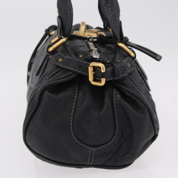 Chloe Paddington Hand Bag Leather Black Gold Silver Auth am12725V