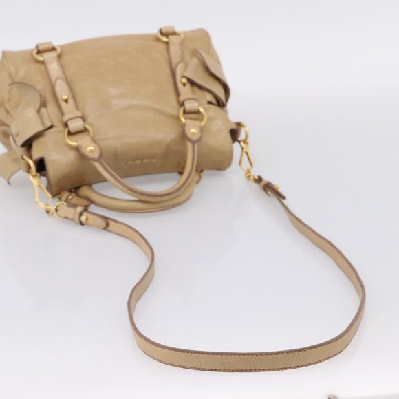 Miu Miu Side Ribbon Hand Bag Leather 2way Beige Gold Auth am12726V