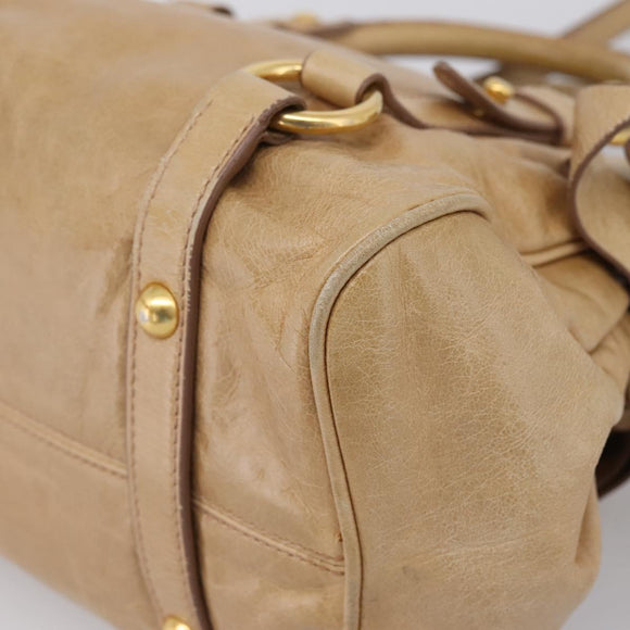 Miu Miu Side Ribbon Hand Bag Leather 2way Beige Gold Auth am12726V