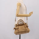 Miu Miu Side Ribbon Hand Bag Leather 2way Beige Gold Auth am12726V-25
