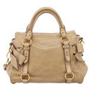 Miu Miu Side Ribbon Hand Bag Leather 2way Beige Gold Auth am12726V-2