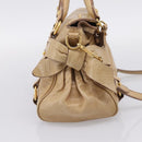 Miu Miu Side Ribbon Hand Bag Leather 2way Beige Gold Auth am12726V-3