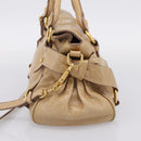 Miu Miu Side Ribbon Hand Bag Leather 2way Beige Gold Auth am12726V-4