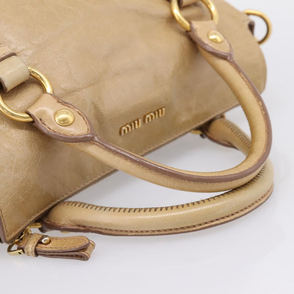Miu Miu Side Ribbon Hand Bag Leather 2way Beige Gold Auth am12726V