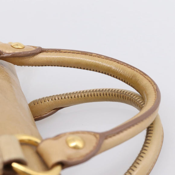 Miu Miu Side Ribbon Hand Bag Leather 2way Beige Gold Auth am12726V