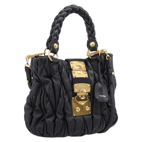 Miu Miu Matelasse Ready lock Hand Bag Leather Black Gold RN0473 Auth am12728M