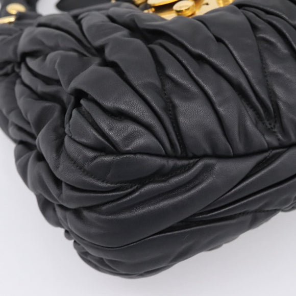 Miu Miu Matelasse Ready lock Hand Bag Leather Black Gold RN0473 Auth am12728M