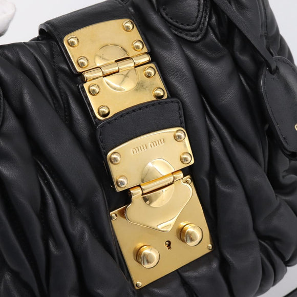 Miu Miu Matelasse Ready lock Hand Bag Leather Black Gold RN0473 Auth am12728M