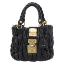 Miu Miu Matelasse Ready lock Hand Bag Leather Black Gold RN0473 Auth am12728M-13