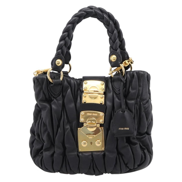 Miu Miu Matelasse Ready lock Hand Bag Leather Black Gold RN0473 Auth am12728M